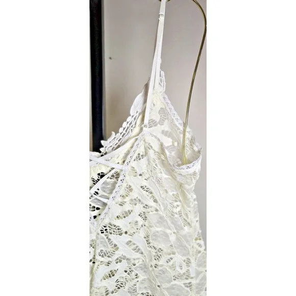 In Bloom By Jonquil Women's M Ivory Lace Sheer Chemise Criss Cross Back Bridal - Picture 13 of 15